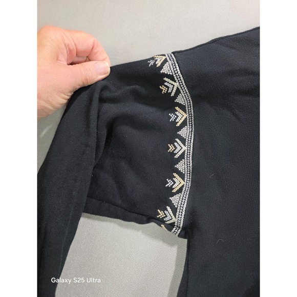 J Jill Full Zip Hoodie Medium Black‎ Embroidered Boho Southwest Aztec Artsy - Picture 5 of 9